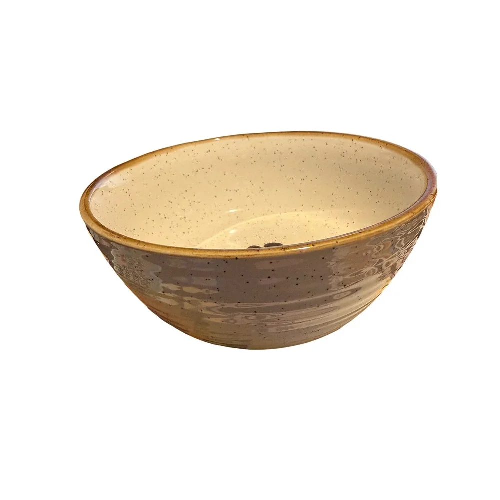 Signature Pet Bowl Dog Cat Cream Taupe Excellent Speckled Paw Print Ceramic